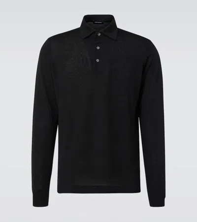Thom Sweeney Wool Polo Sweater In Black