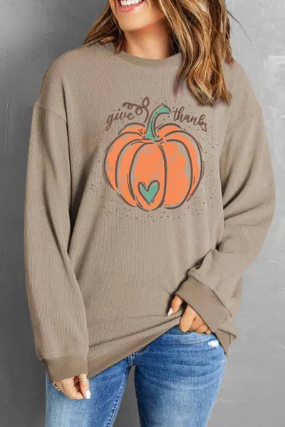 Thomas & Co Give Thanks Corded Crewneck Sweatshirt In Beige In Grey