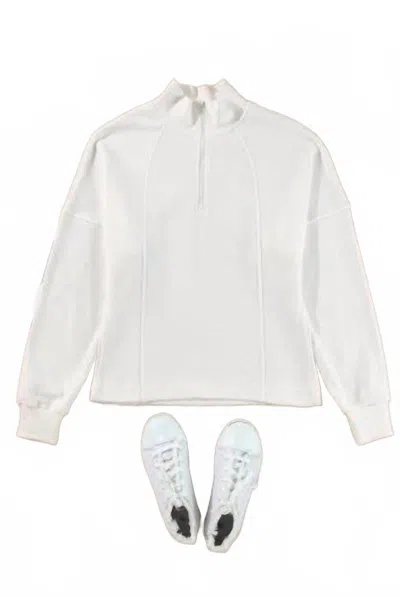 Thomas & Co Women's Drop Shoulder Quarter Zip Sweatshirt In White