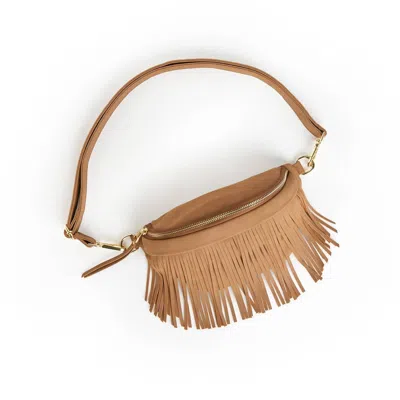 Thomas & Lee Company Women's Suede Removeable Fringe Bum Bag In Tan In Beige