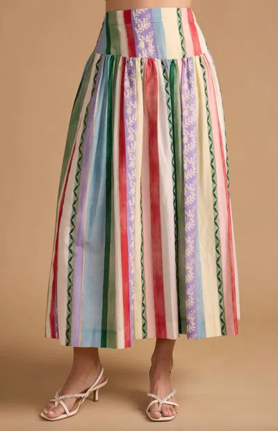 Thomas & Lourdes Edith Midi Skirt In Garden Stripe In Multi