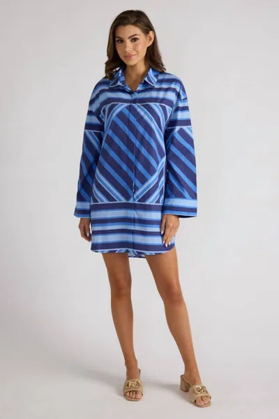 Thomas & Lourdes Parker Mini Dress In Blue Geo Stripe