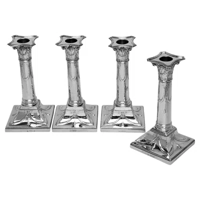 Pre-owned Thomas Bradbury & Sons Ltd. Set Of 4 Antique Sterling Silver Candlesticks London 1905 - 07