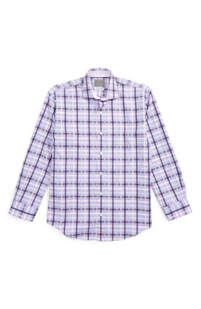 Thomas Dean Dobby Check Dress Shirt In Purple
