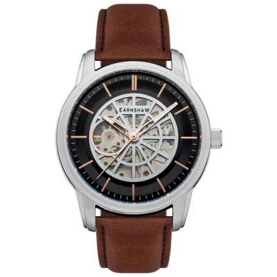 Thomas Earnshaw Men's Radius Skele 45mm Black Dial Leather Watch In Brown