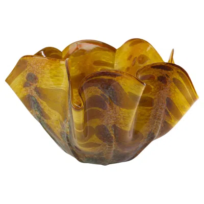 Pre-owned Thomas Kelly Vitrix Hot Glass Studio Organic Folded Edge Amber Bowl, Ny Art Glass In Brown