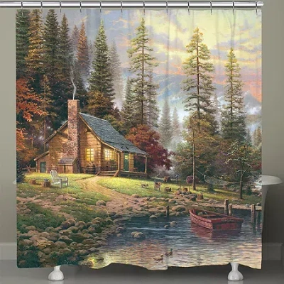 Thomas Kinkade A Peaceful Retreat Shower Curtain In Green
