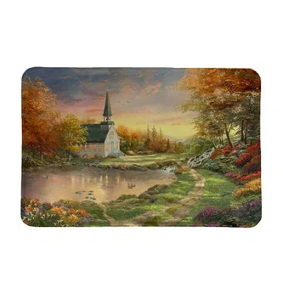 Thomas Kinkade Chapel Of Reflection Memory Foam Bath Rug In Green