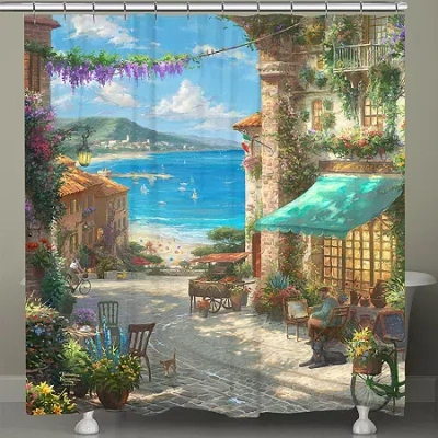 Thomas Kinkade Italian Cafe Shower Curtain In Blue