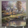 Thomas Kinkade Sunset On Lamplight Lane Shower Curtain In Green