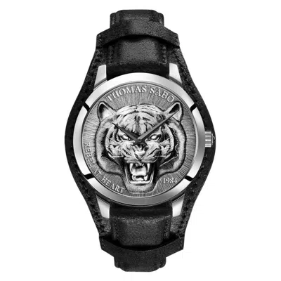 Pre-owned Thomas Sabo Men's Wristwatch Rebel At Heart Wa0367-203-7 29/32-1 21/32in Leder