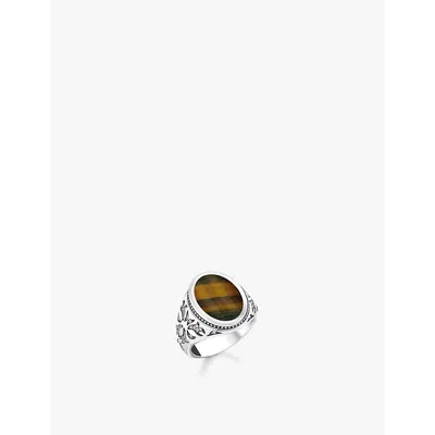 Thomas Sabo Womens 925 Blackened Silver Sterling-silver, Tiger's Eye And Zirconia Signet Ring