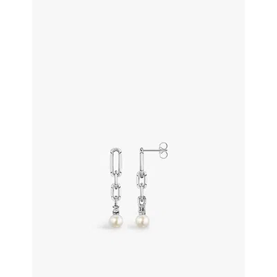 Thomas Sabo Womens  Link 925 Sterling-silver And Pearl Drop Earrings In 925 Silver & Cz