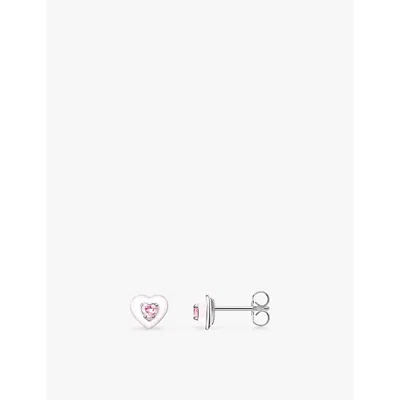 Thomas Sabo Womens  Heart-shaped Sterling-silver And Cubic-zirconia Stud Earrings In Silver Enamel & Cz