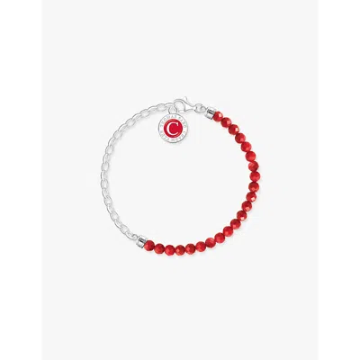 Thomas Sabo Womens Simulated Coral Charm Club 925 Sterling-silver And Enamel Link Bracelet