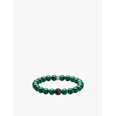 Thomas Sabo Womens Simulated Malachite Black Cat 925 Sterling-silver, Enamel And Malachite Beaded Bracelet