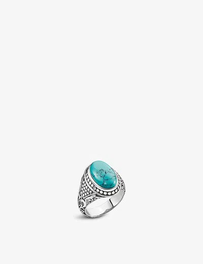THOMAS SABO WOMENS ARIZONA STERLING-SILVER AND FAUX-TURQUOISE SIGNET RING,55319677