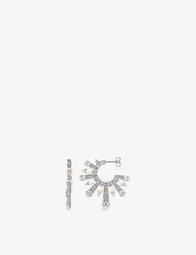 Thomas Sabo Womens White Winter Sun Rays Freshwater Pearl And Zirconia 925 Sterling-silver Hoops