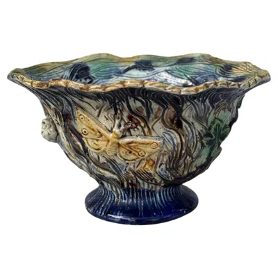 Pre-owned Thomas Sergent Small French Majolica Palissy Cache Pot  In Black
