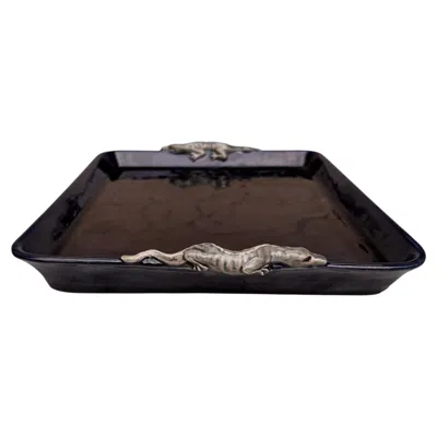 Pre-owned Thomas Victor Sergent 19th Century Majolica Palissy Dragon Platter Thomas Sergent In Black