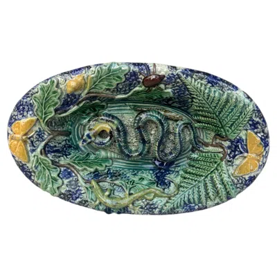 Pre-owned Thomas Victor Sergent 19th Century Majolica Palissy Snake Wall Platter In Gray