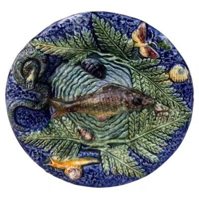 Pre-owned Thomas Victor Sergent Small Majolica Palissy Fish Wall Platter Circa 1890 In Black