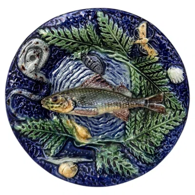 Pre-owned Thomas Victor Sergent Small Majolica Palissy Fish Wall Platter Circa 1890 In Black