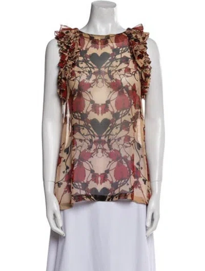 Pre-owned Thomas Wylde Floral Print Bateau Neckline Blouse In Multi