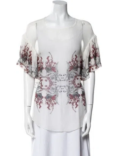 Pre-owned Thomas Wylde Floral Print Bateau Neckline T-shirt In White