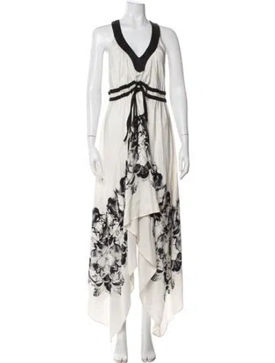 Pre-owned Thomas Wylde Floral Print Long Dress In Neutral