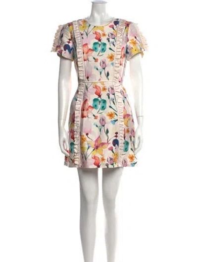 Pre-owned Thomas Wylde Floral Print Mini Dress In White