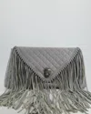 THOMAS WYLDE FRINGED QUILTED CLUTCH BAG WITH SKULL GUNMETAL HARDWARE