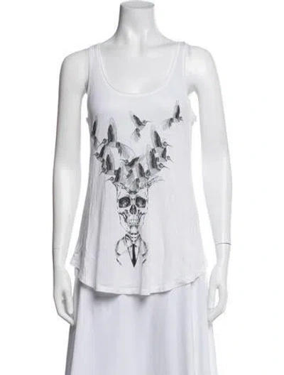 Pre-owned Thomas Wylde Graphic Print Scoop Neck Top In White