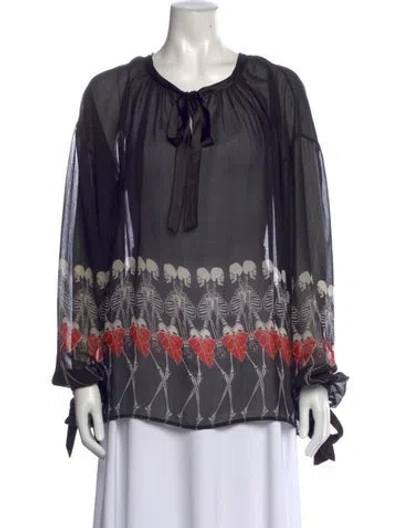 Pre-owned Thomas Wylde Graphic Print Tie Neck Blouse In Multicolor