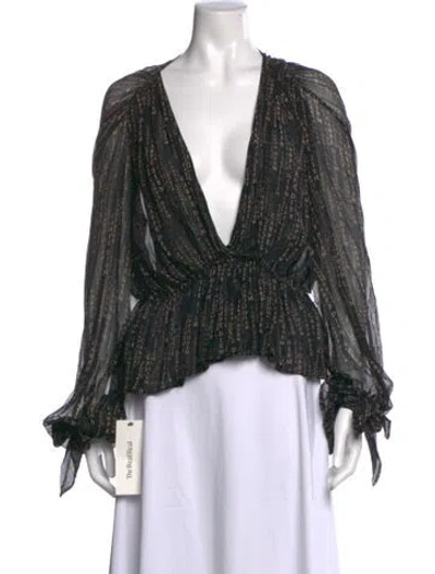 Pre-owned Thomas Wylde Graphic Print V-neck Blouse In Black