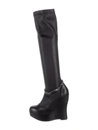 Pre-owned Thomas Wylde Leather Chain-link Accents Boots In Black