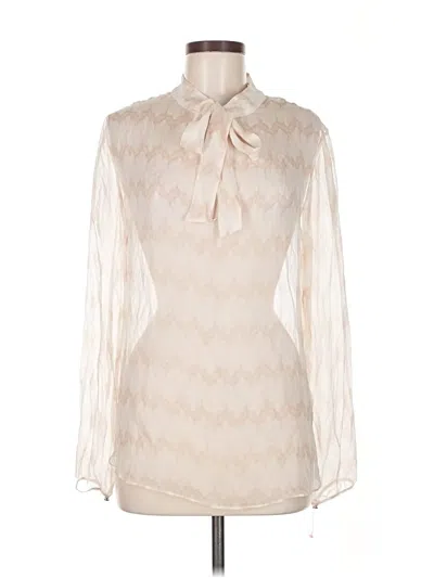 Pre-owned Thomas Wylde Long Sleeve Silk Top Ivory Tie Neck Tops In White