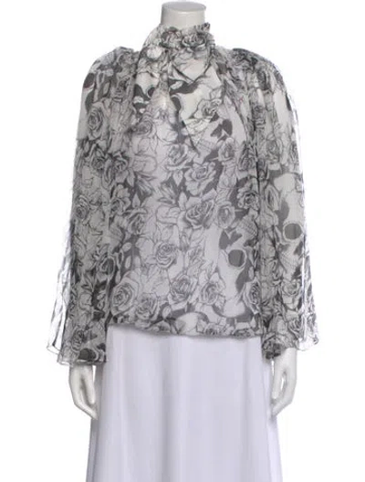 Pre-owned Thomas Wylde Silk Floral Print Blouse In White