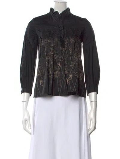 Pre-owned Thomas Wylde Silk Graphic Print Top In Black