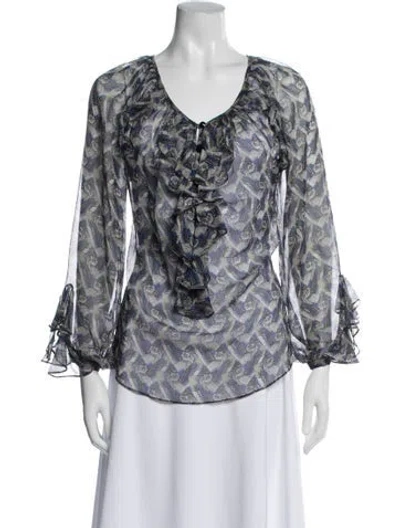 Pre-owned Thomas Wylde Silk Printed Blouse In Blue