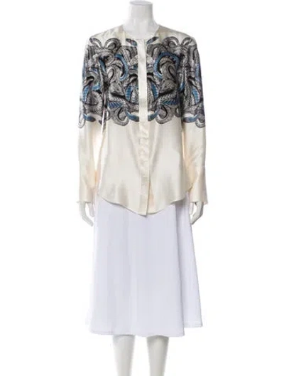 Pre-owned Thomas Wylde Silk Printed Blouse In White