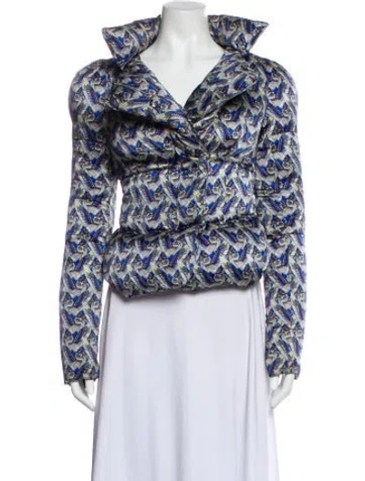 Pre-owned Thomas Wylde Silk Printed Down Jacket In Blue