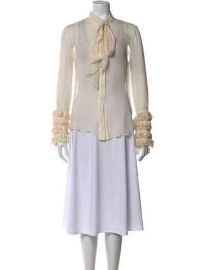 Pre-owned Thomas Wylde Silk Tie Neck Blouse In Neutral