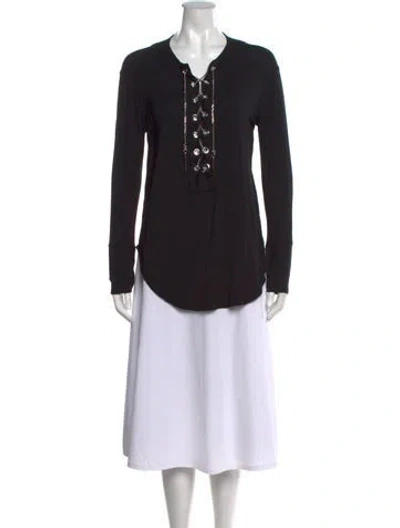 Pre-owned Thomas Wylde V-neck Long Sleeve Top In Black
