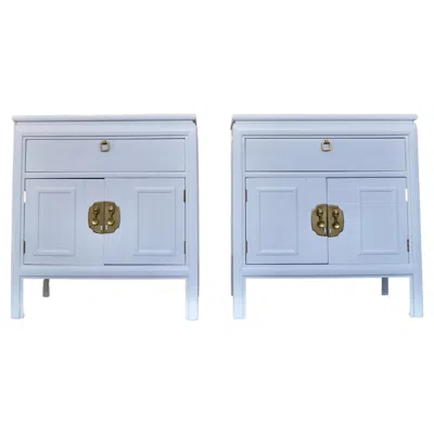 Pre-owned Thomasville 1970's Hollywood Regency Campaign Nightstands, A Pair In Brown