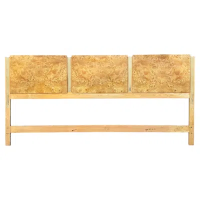 Pre-owned Thomasville 1970s Mid-century Modern Burl Wood & Brass Queen Headboard By  In Brown