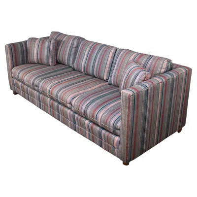 Pre-owned Thomasville 1987 Modern Tuxedo Style Sofa By  Navy, Gray, Red, & Lavender Striped In Purple