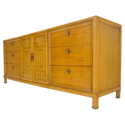 Pre-owned Thomasville 9 Drawers Two Door Compartment 75” Long Dresser Credenza Mint In Brown