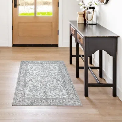 Thomasville Adamstown Emporia Lianne Machine Washable Traditional Border Indoor Area Rug, Ivory Gray Beige Non-s In Black;brown;ivory;tan;silver;gray;cream