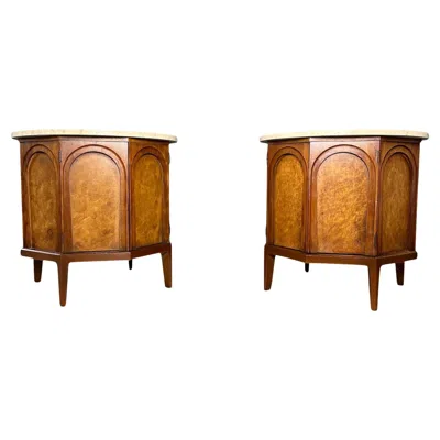 Pre-owned Thomasville "arched" Series End Table/nightstand Travertine, Walnut & Olive Burl In Brown